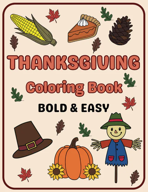 Thanksgiving Coloring Book Bold and Easy cover
