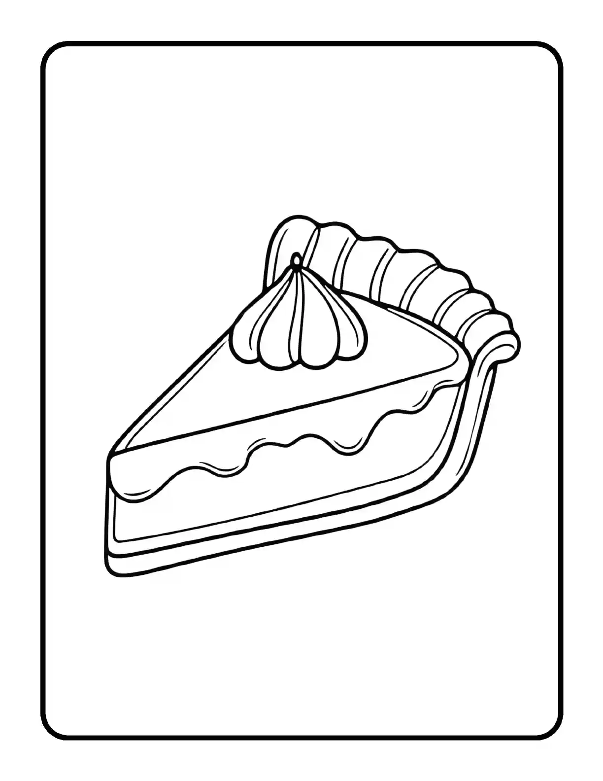 Sample Thanksgiving coloring page showing a slice of pumpkin pie in bold black outlines