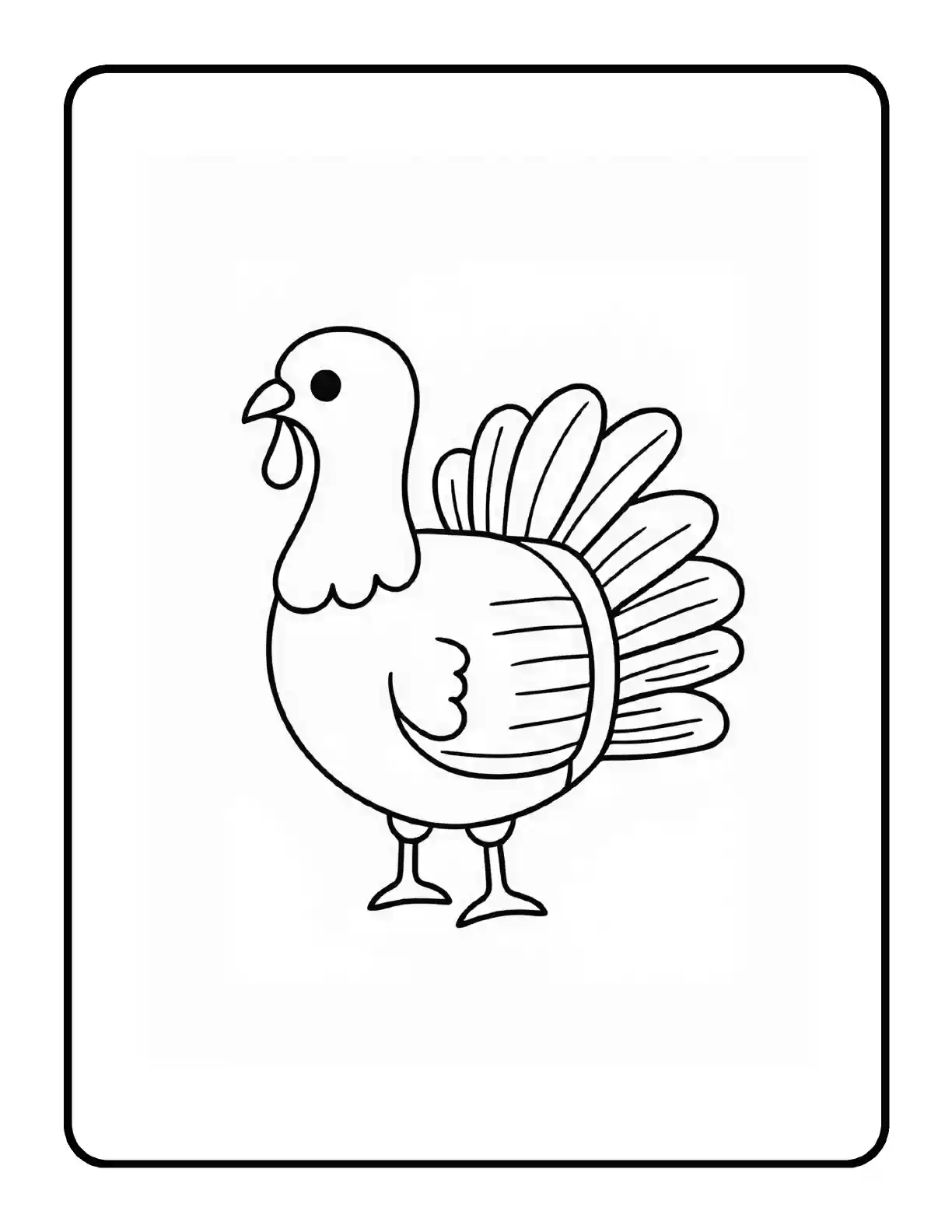 Sample Thanksgiving coloring page showing a turkey in bold black outlines
