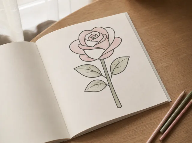 An open coloring book with a bold rose colored in soft pink and sage